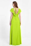 Deep V Neck Chiffon Bridesmaid Dress Flutter Sleeves Formal Evening Dresses Gowns with Slit