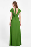 Deep V Neck Chiffon Bridesmaid Dress Flutter Sleeves Formal Evening Dresses Gowns with Slit