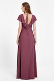 Deep V Neck Chiffon Bridesmaid Dress Flutter Sleeves Formal Evening Dresses Gowns with Slit