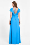 Deep V Neck Chiffon Bridesmaid Dress Flutter Sleeves Formal Evening Dresses Gowns with Slit
