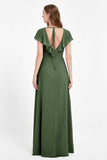 Deep V Neck Chiffon Bridesmaid Dress Flutter Sleeves Formal Evening Dresses Gowns with Slit