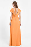 Deep V Neck Chiffon Bridesmaid Dress Flutter Sleeves Formal Evening Dresses Gowns with Slit