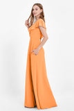 Deep V Neck Chiffon Bridesmaid Dress Flutter Sleeves Formal Evening Dresses Gowns with Slit