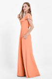 Deep V Neck Chiffon Bridesmaid Dress Flutter Sleeves Formal Evening Dresses Gowns with Slit