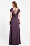 Deep V Neck Chiffon Bridesmaid Dress Flutter Sleeves Formal Evening Dresses Gowns with Slit