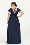 Deep V Neck Chiffon Bridesmaid Dress Flutter Sleeves Formal Evening Dresses Gowns with Slit