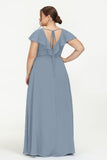 Deep V Neck Chiffon Bridesmaid Dress Flutter Sleeves Formal Evening Dresses Gowns with Slit