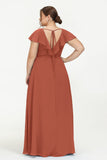 Deep V Neck Chiffon Bridesmaid Dress Flutter Sleeves Formal Evening Dresses Gowns with Slit
