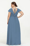 Deep V Neck Chiffon Bridesmaid Dress Flutter Sleeves Formal Evening Dresses Gowns with Slit