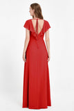 Deep V Neck Chiffon Bridesmaid Dress Flutter Sleeves Formal Evening Dresses Gowns with Slit