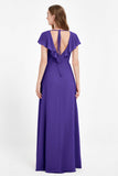 Deep V Neck Chiffon Bridesmaid Dress Flutter Sleeves Formal Evening Dresses Gowns with Slit