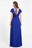 Deep V Neck Chiffon Bridesmaid Dress Flutter Sleeves Formal Evening Dresses Gowns with Slit