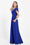 Deep V Neck Chiffon Bridesmaid Dress Flutter Sleeves Formal Evening Dresses Gowns with Slit
