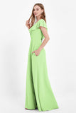 Deep V Neck Chiffon Bridesmaid Dress Flutter Sleeves Formal Evening Dresses Gowns with Slit