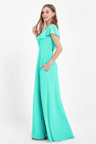 Deep V Neck Chiffon Bridesmaid Dress Flutter Sleeves Formal Evening Dresses Gowns with Slit