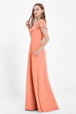 Deep V Neck Chiffon Bridesmaid Dress Flutter Sleeves Formal Evening Dresses Gowns with Slit