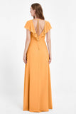 Deep V Neck Chiffon Bridesmaid Dress Flutter Sleeves Formal Evening Dresses Gowns with Slit