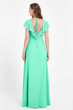 Deep V Neck Chiffon Bridesmaid Dress Flutter Sleeves Formal Evening Dresses Gowns with Slit
