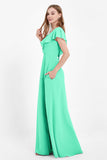 Deep V Neck Chiffon Bridesmaid Dress Flutter Sleeves Formal Evening Dresses Gowns with Slit