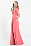 Deep V Neck Chiffon Bridesmaid Dress Flutter Sleeves Formal Evening Dresses Gowns with Slit