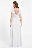 Deep V Neck Chiffon Bridesmaid Dress Flutter Sleeves Formal Evening Dresses Gowns with Slit