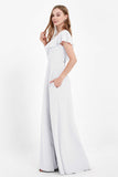 Deep V Neck Chiffon Bridesmaid Dress Flutter Sleeves Formal Evening Dresses Gowns with Slit