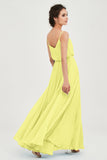Spaghetti Straps Chiffon A Line Bridesmaid Dress Long Ruched Formal Evening Dresses with Slit