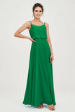 Spaghetti Straps Chiffon A Line Bridesmaid Dress Long Ruched Formal Evening Dresses with Slit