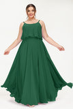 Spaghetti Straps Chiffon A Line Bridesmaid Dress Long Ruched Formal Evening Dresses with Slit