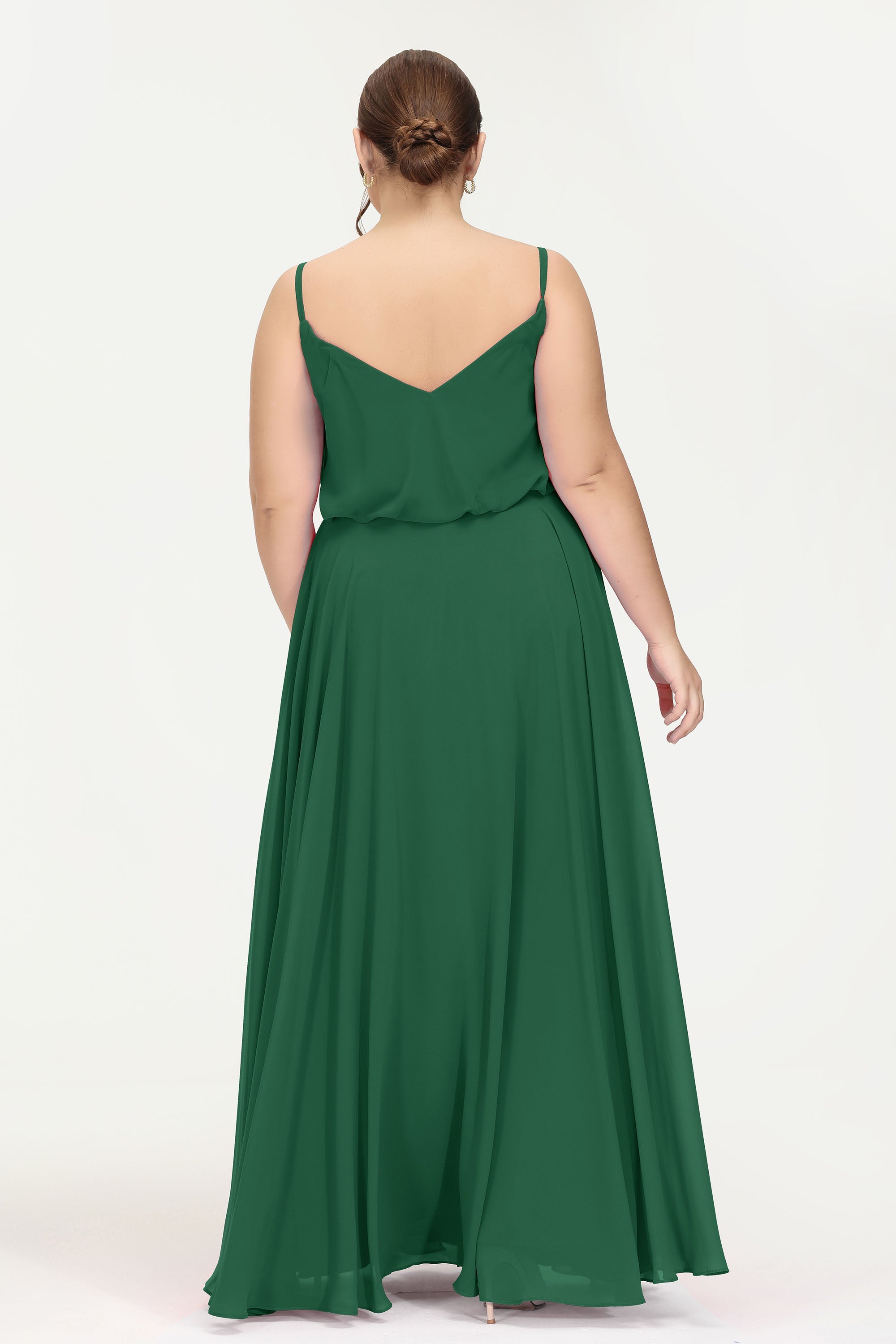 Spaghetti Straps Chiffon A Line Bridesmaid Dress Long Ruched Formal Evening Dresses with Slit