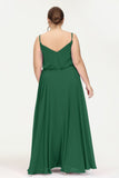 Spaghetti Straps Chiffon A Line Bridesmaid Dress Long Ruched Formal Evening Dresses with Slit