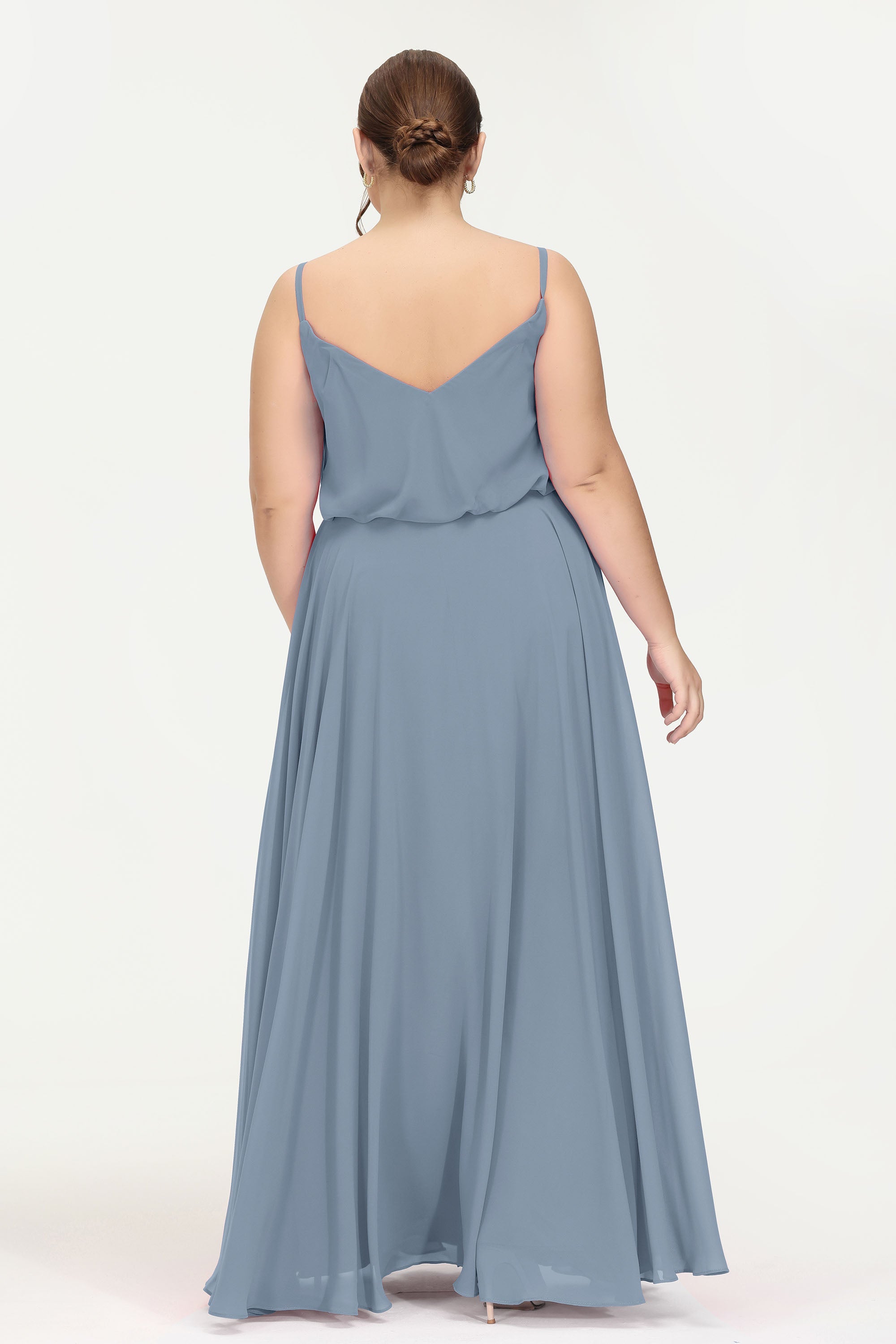 Spaghetti Straps Chiffon A Line Bridesmaid Dress Long Ruched Formal Evening Dresses with Slit