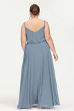 Spaghetti Straps Chiffon A Line Bridesmaid Dress Long Ruched Formal Evening Dresses with Slit