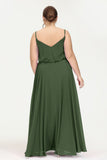 Spaghetti Straps Chiffon A Line Bridesmaid Dress Long Ruched Formal Evening Dresses with Slit