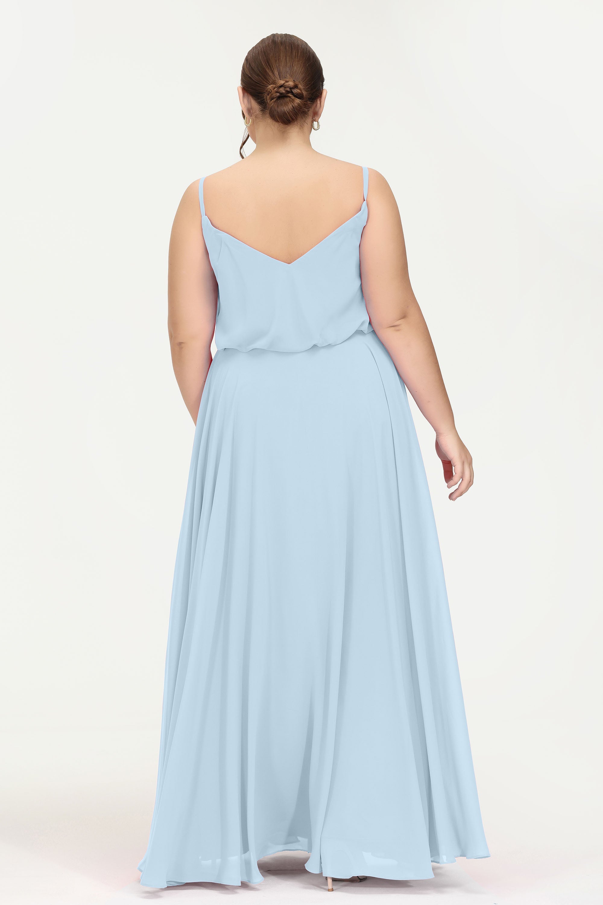 Spaghetti Straps Chiffon A Line Bridesmaid Dress Long Ruched Formal Evening Dresses with Slit