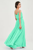 Spaghetti Straps Chiffon A Line Bridesmaid Dress Long Ruched Formal Evening Dresses with Slit