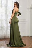 One Shoulder Satin Formal Evening Dresses with Long Sleeves Ruched Prom Party Dress Gowns