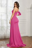 One Shoulder Satin Formal Evening Dresses with Long Sleeves Ruched Prom Party Dress Gowns