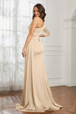 One Shoulder Satin Formal Evening Dresses with Long Sleeves Ruched Prom Party Dress Gowns