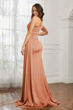 One Shoulder Satin Formal Evening Dresses with Long Sleeves Ruched Prom Party Dress Gowns