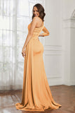One Shoulder Satin Formal Evening Dresses with Long Sleeves Ruched Prom Party Dress Gowns