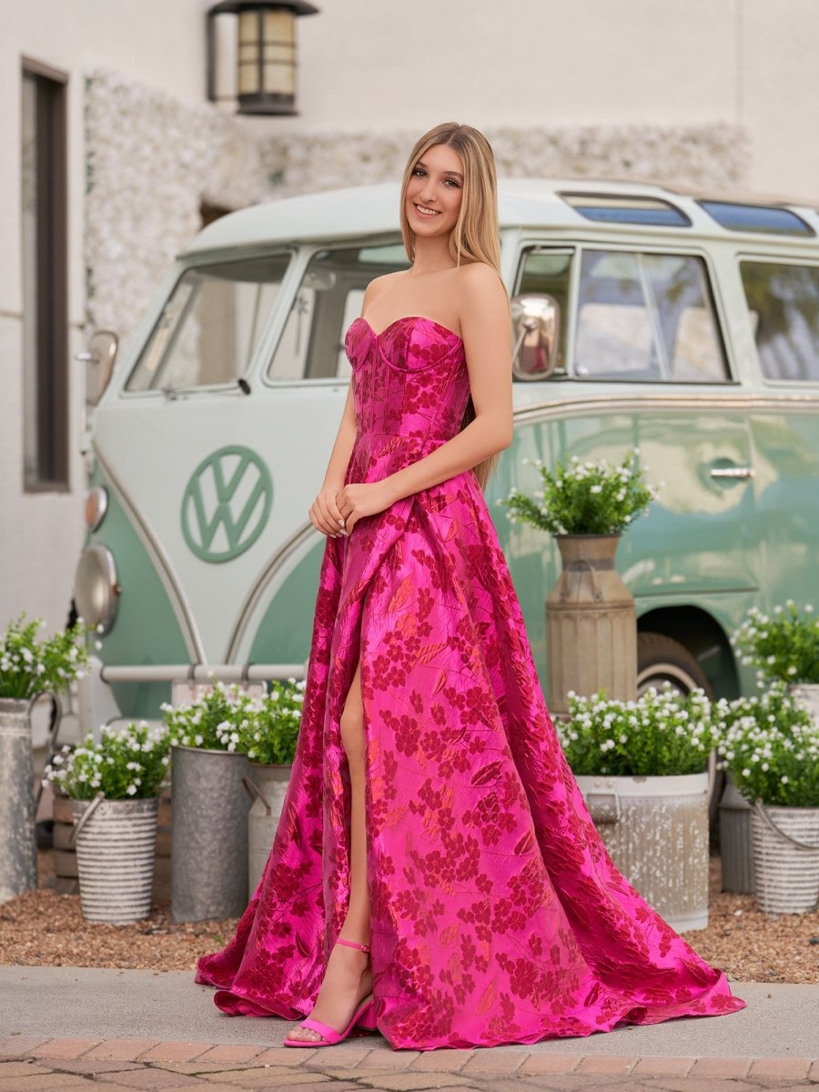 Stylish A Line Sweetheart Fuchsia Jacquard Satin Prom Dress