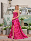 Stylish A Line Sweetheart Fuchsia Jacquard Satin Prom Dress
