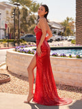 Strapless Mermaid Long Sequins Prom Dress With Split