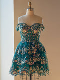 Navy Blue A-Line Sweetheart Tiered Short Homecoming & Cocktail Dresses