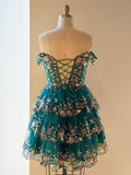 Navy Blue A-Line Sweetheart Tiered Short Homecoming & Cocktail Dresses