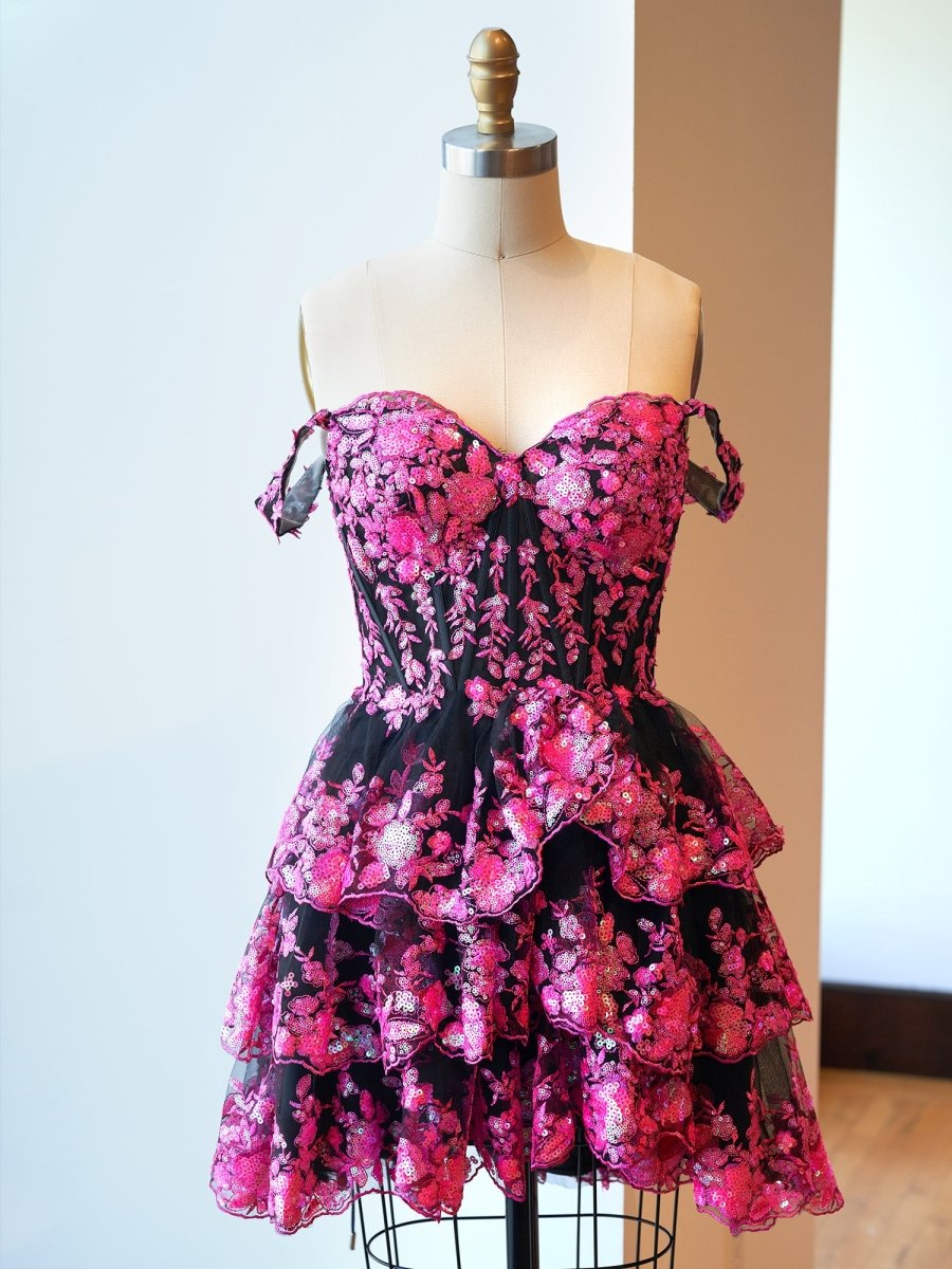 Navy Blue A-Line Sweetheart Tiered Short Homecoming & Cocktail Dresses