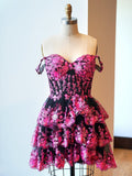 Navy Blue A-Line Sweetheart Tiered Short Homecoming & Cocktail Dresses