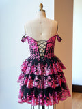 Navy Blue A-Line Sweetheart Tiered Short Homecoming & Cocktail Dresses
