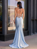 Cute Mermaid Spaghetti Straps Satin Long Prom Dress
